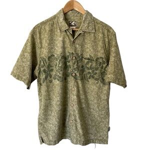Casual Hawaiian Button Up Shirt Mens M Green Floral Cotton Vacation Beach GUC